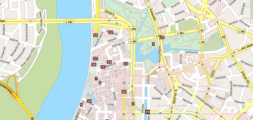 Reiseführer von Düsseldorf und Reiseführer mit Sehenswürdigkeiten  per Stadtplan
